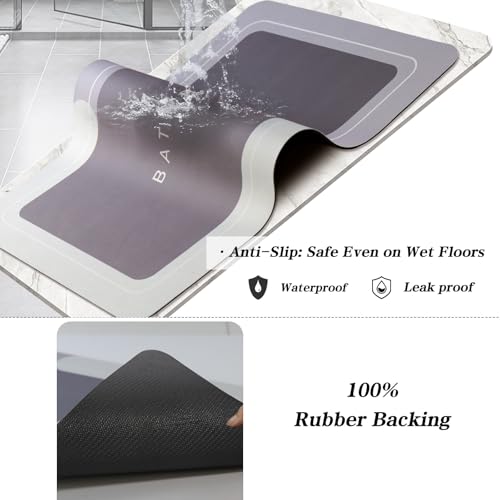 Deparnit Bath Mats 17x27 Inch, Modernized Magic Mat Bathroom, Rubber Anti Slip Quick Drying Absorbent Bathroom Rug, Shower Room Rugs for in Front of Bathtub, Sink, Gray - Image 4
