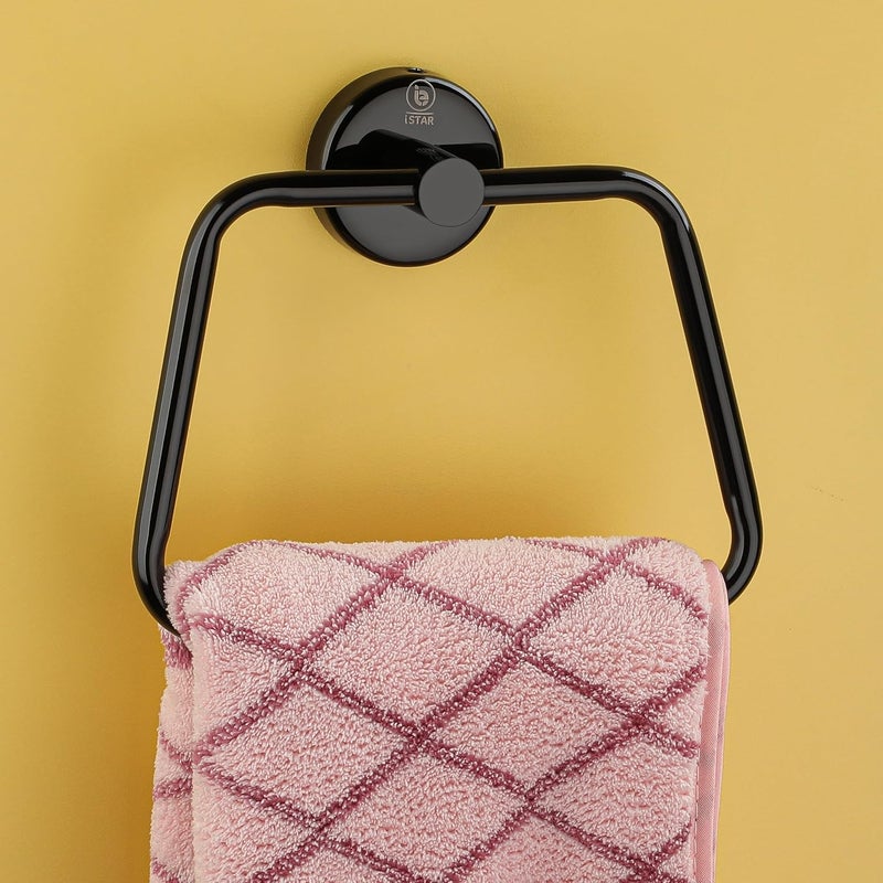 iSTAR iSTAR Stainless Steel Towel Ring/Napkin Ring/Towel Holder/Towel Hanger/Towel Holder for Washbasin and Napkin Holder Stand for Kitchen, Bathroom Square (Black Finish, Pack of 1)  - Image 1