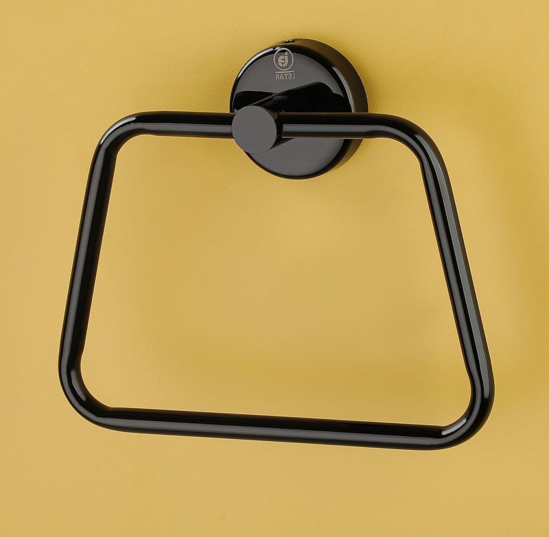 iSTAR iSTAR Stainless Steel Towel Ring/Napkin Ring/Towel Holder/Towel Hanger/Towel Holder for Washbasin and Napkin Holder Stand for Kitchen, Bathroom Square (Black Finish, Pack of 1)  - Image 2