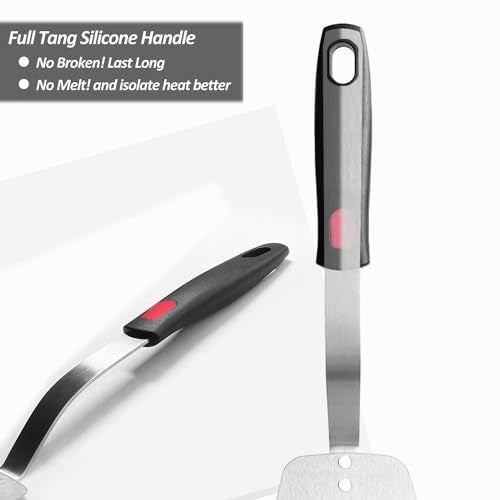 XiaoZu Stainless Steel Spatula, Flexible Metal Slotted Turner for Cast Iron Skillet, Thin Blade and Heat Resistant Silicone Handle, Great for Egg, Cookie, Meat, Crep, Medium - Image 5