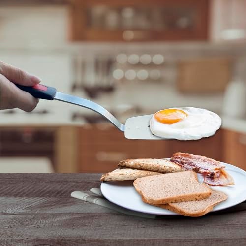 XiaoZu Stainless Steel Spatula, Flexible Metal Slotted Turner for Cast Iron Skillet, Thin Blade and Heat Resistant Silicone Handle, Great for Egg, Cookie, Meat, Crep, Medium - Image 3