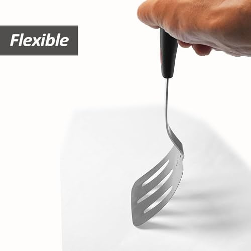 XiaoZu Stainless Steel Spatula, Flexible Metal Slotted Turner for Cast Iron Skillet, Thin Blade and Heat Resistant Silicone Handle, Great for Egg, Cookie, Meat, Crep, Medium - Image 4