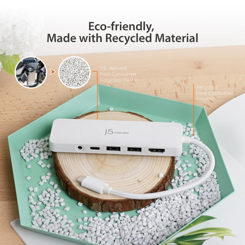 j5create USB-C Pink Multi-Port Hub with Power Delivery with 4K HDMI/2 USB-A 5Gbps/PD 100W Charging SD&Micro SD/3.5mm Audio | for MacBook/iPad Pro/iMac/Surface/XPS/Thinkpad/Galaxy/and More(JCD373ER) - Image 2