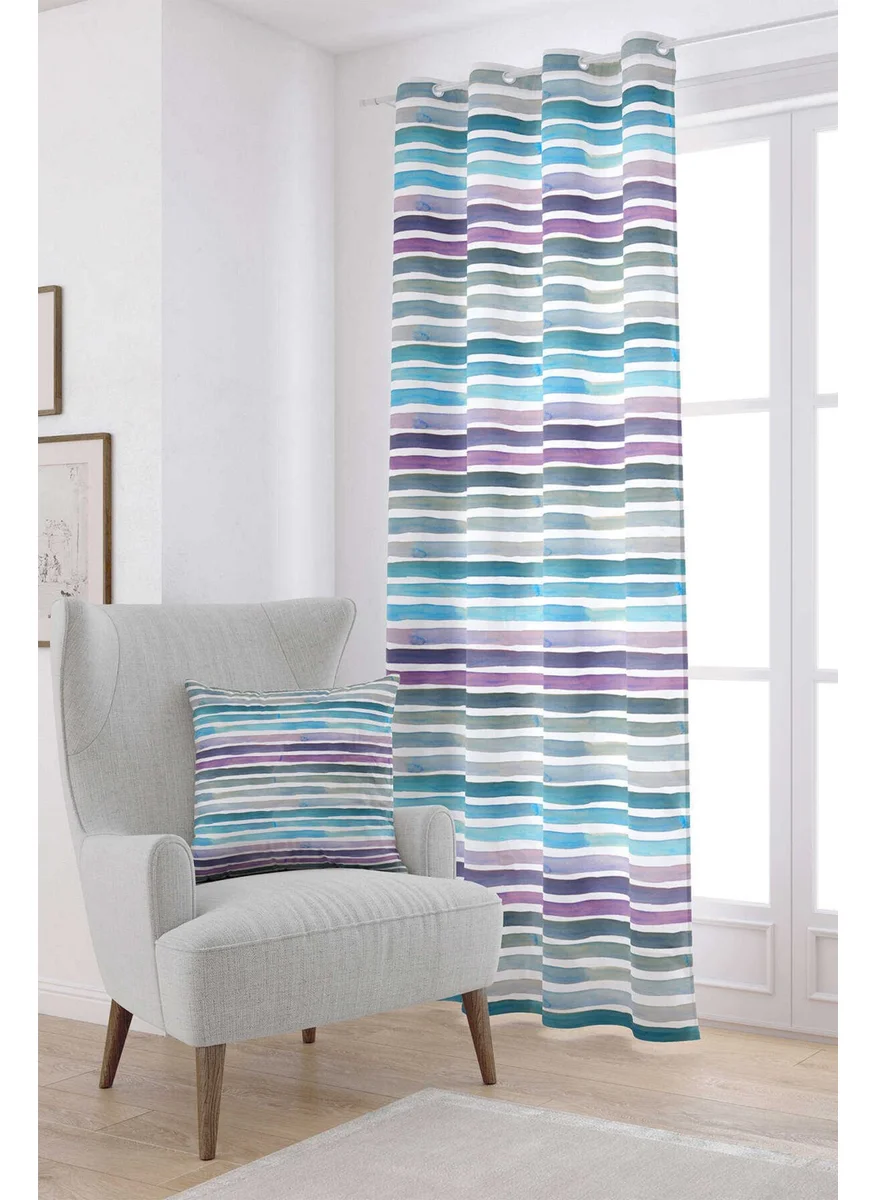 Cango Home Purple Blue Abstract Striped Digital Printed Curtain CGH181-PR