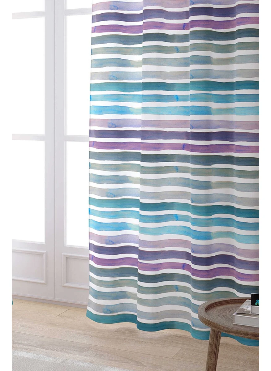 Cango Home Purple Blue Abstract Striped Digital Printed Curtain CGH181-PR