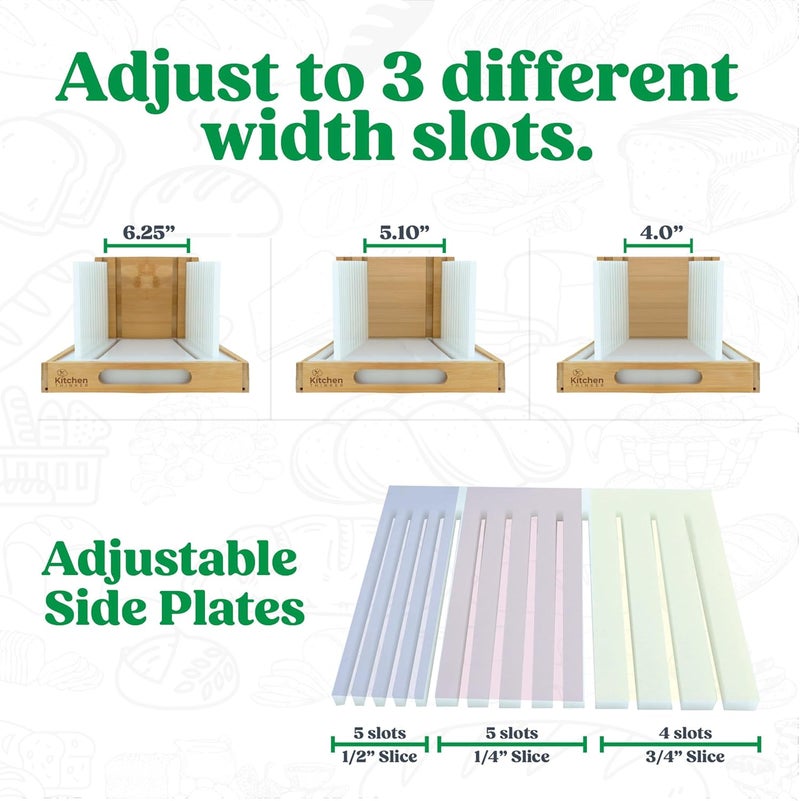 KitchenThinker Upgraded Bread Slicer for Homemade Bread, 3 Adjustable Loaf Widths and 3 Slice Thicknesses, Compact and Foldable Loaf Slicer with Crumb Tray - Image 3