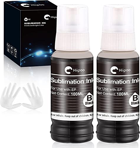 Hiipoo زجاجات حبر السوبليماشن Hiipoo المعاد تعبئتها متوافقة مع طابعات ET2400 ET2720 ET2760 ET2750 ET4800 ET-2800 ET-2803 ET-2850 لطباعة نفاثة الحرارة على الأكواب والقمصان (2BK) - Image 1