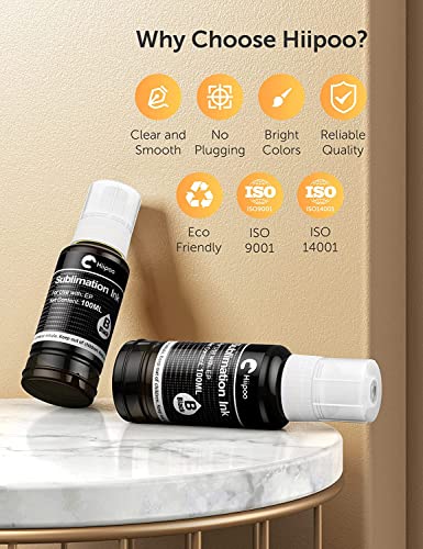 Hiipoo زجاجات حبر السوبليماشن Hiipoo المعاد تعبئتها متوافقة مع طابعات ET2400 ET2720 ET2760 ET2750 ET4800 ET-2800 ET-2803 ET-2850 لطباعة نفاثة الحرارة على الأكواب والقمصان (2BK) - Image 4