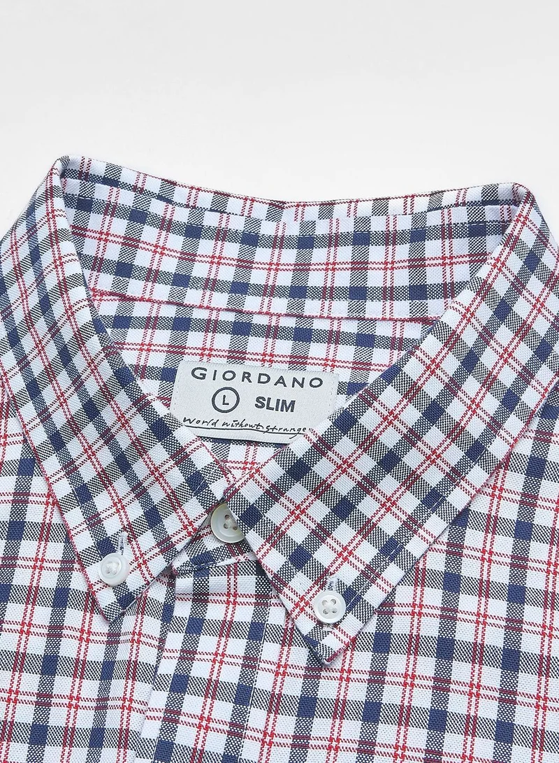 Giordano  Men’s Cotton Slim Oxford Shirt with Embroidery for Men | Best Price UAE