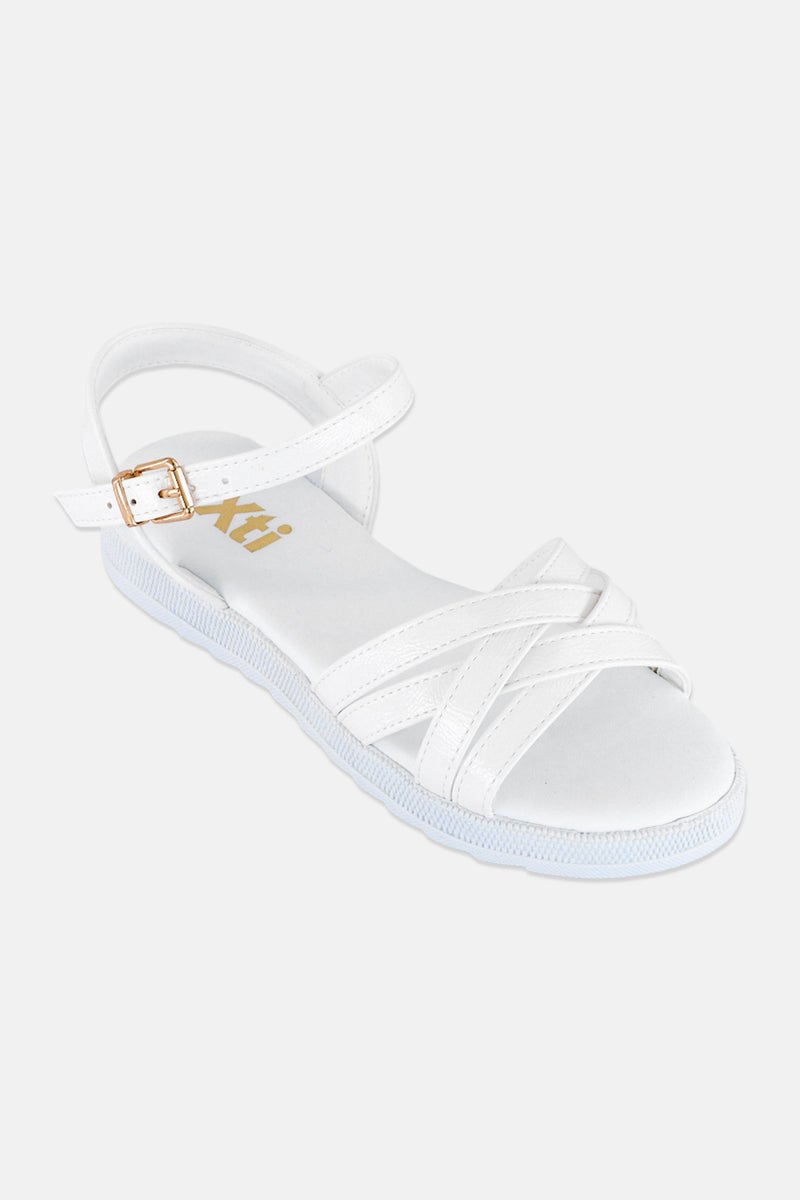 Xti Kids Girl Leather Adjustable Buckle Sandals, White - Image 1