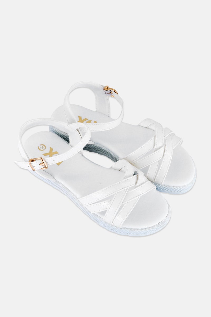 Xti Kids Girl Leather Adjustable Buckle Sandals, White - Image 2
