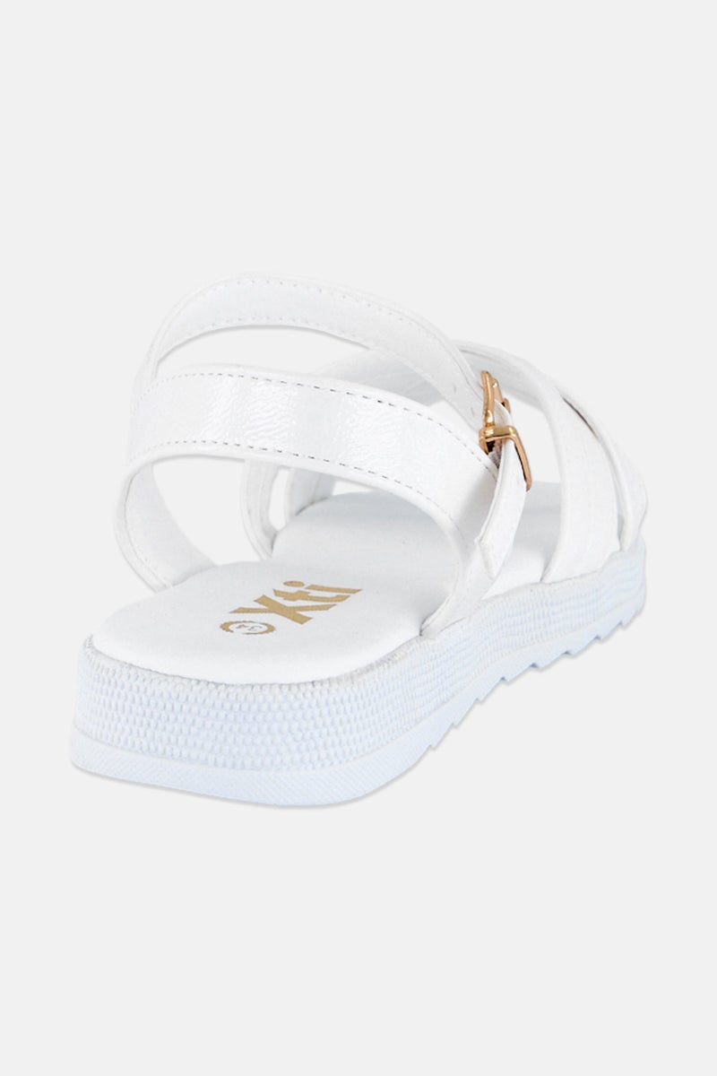 Xti Kids Girl Leather Adjustable Buckle Sandals, White - Image 3