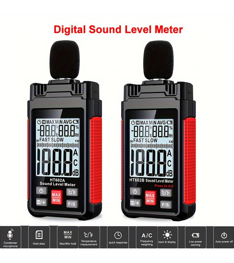 HT602A Professional Digital Sound Level Meter Decibel Monitor Gauge Tester With Backlight 30 130Dba Auto Power Off - Image 1