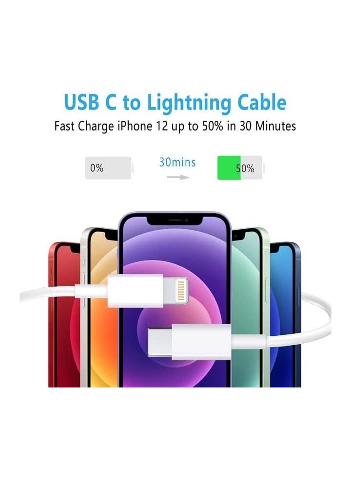 كابل USB C إلى Lightning، عبوة من 3 قطع بطول 3 أقدام \[معتمد من MFi]، كابل شحن سريع بتقنية Power Delivery لأجهزة iPhone 14/13/12/12 PRO Max/12 Mini/11/11 PRO/XS/Max/XR/X/8/8Plus/iPad، اللون الأبيض - Image 2