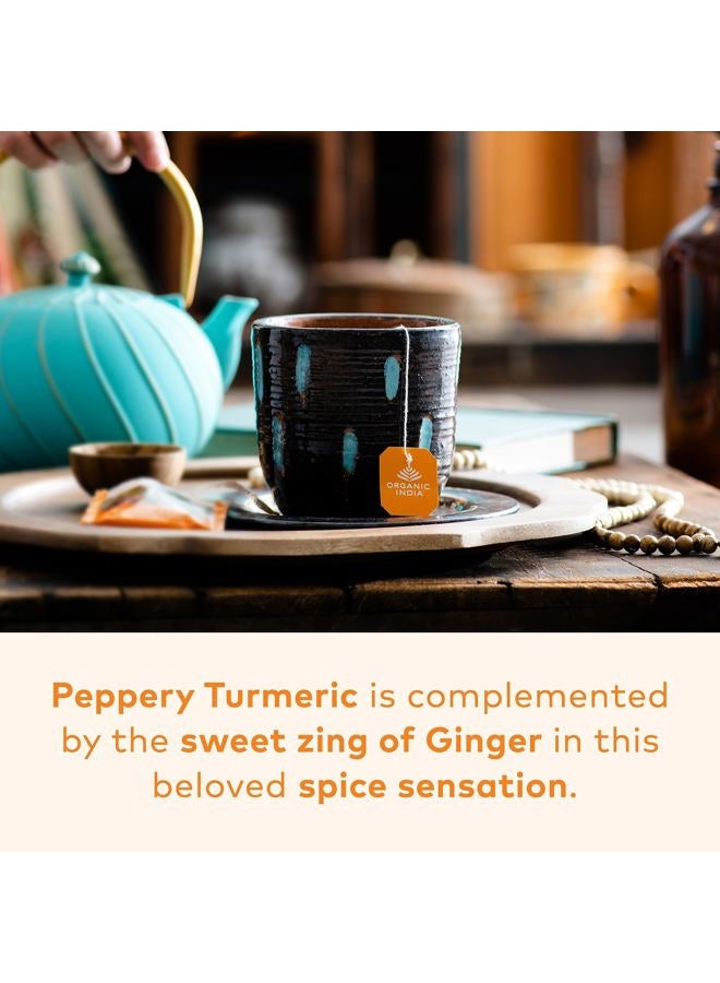 Organic India Tulsi Turmeric Ginger Tea Bags - Herbal Tea, Stress Relieving & Harmonizing, Immune Support, Healthy Inflammatory Response, Aids Digestion, Caffeine-Free - 18 Infusion Bags, 1 Pack - Image 2
