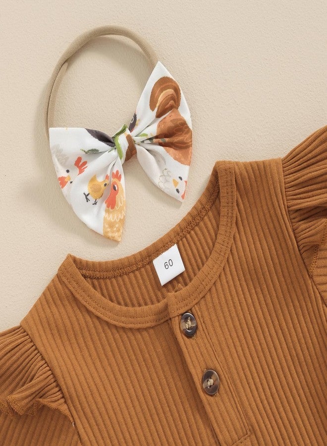 Gureui Infant Baby Girl 6-12 Months Summer Clothes Ribbed Romper Onesie Flare Pants Farm Animal Chicken Outfit - Image 5