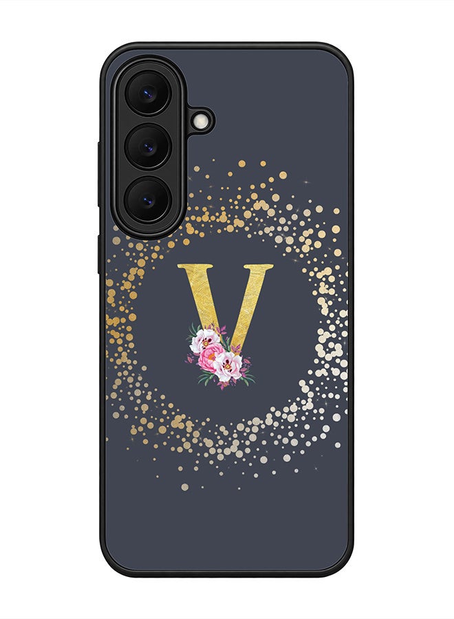 Stylizedd Rugged Case for Samsung Galaxy S26 FE- Slim Fit Hybrid Rubber Cover Floral Monogram - V (Grey)