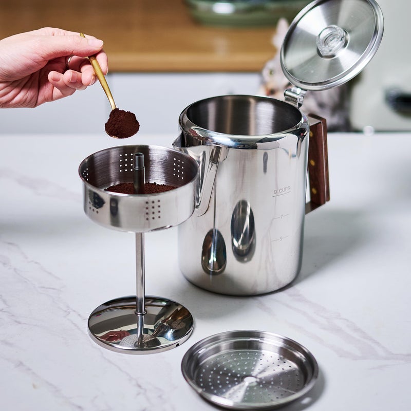 ZOWIE KING Camping-Fire Coffee Percolator Stovetop Pot- Stainless Steel Stove top Coffee Pot, Unleash Flavor in the Great Outdoors (9 Cups) - Image 5