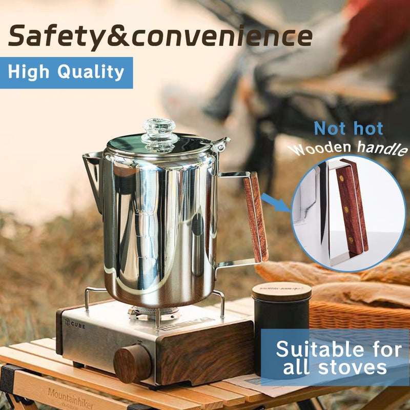 ZOWIE KING Camping-Fire Coffee Percolator Stovetop Pot- Stainless Steel Stove top Coffee Pot, Unleash Flavor in the Great Outdoors (9 Cups) - Image 3