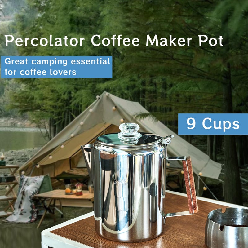 ZOWIE KING Camping-Fire Coffee Percolator Stovetop Pot- Stainless Steel Stove top Coffee Pot, Unleash Flavor in the Great Outdoors (9 Cups) - Image 2