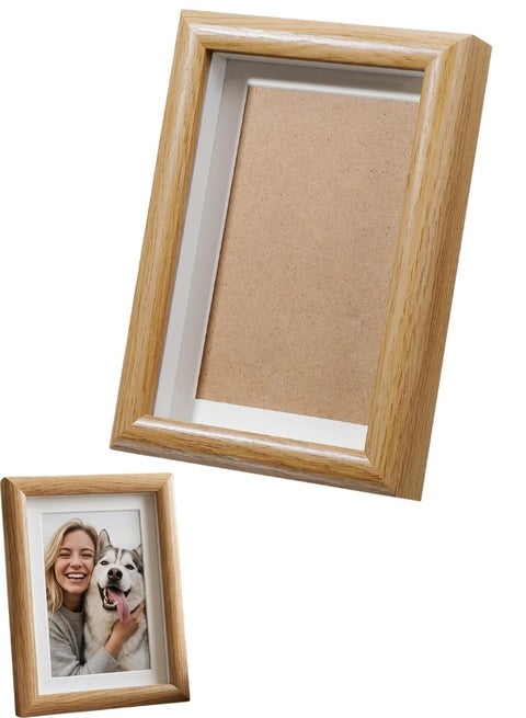 Deep Shadow Box Picture Frame with Mat, Oak Finish, 17 x 12 cm