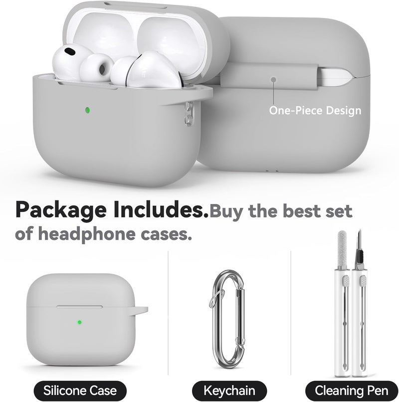 Meyaar for AirPods Pro 3 Case 2025 with Cleaner Kit,Soft Silicone Protective Cases for Apple AirPods Pro 3rd Generation Case for Women Men,AirPod Pro 3 Cases Cover Accessories with Keychain(LightGrey) - Image 4
