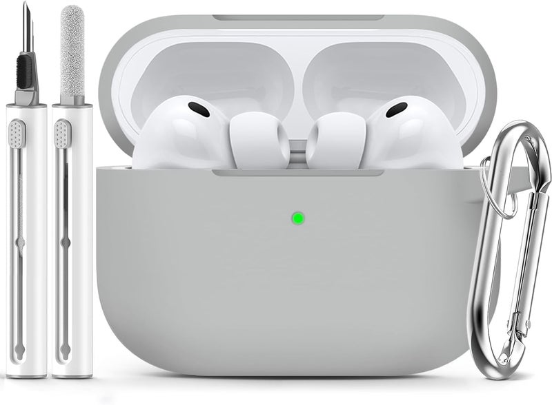 Meyaar for AirPods Pro 3 Case 2025 with Cleaner Kit,Soft Silicone Protective Cases for Apple AirPods Pro 3rd Generation Case for Women Men,AirPod Pro 3 Cases Cover Accessories with Keychain(LightGrey) - Image 1