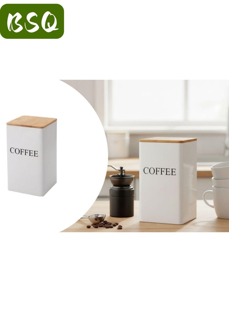 BSQ A sealed tin coffee can with a natural wooden cover is used as a moisture-proof and light-proof coffee bean container on the countertop of a family kitchen. - Image 4