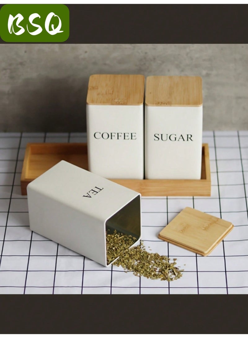 BSQ A sealed tin coffee can with a natural wooden cover is used as a moisture-proof and light-proof coffee bean container on the countertop of a family kitchen. - Image 5