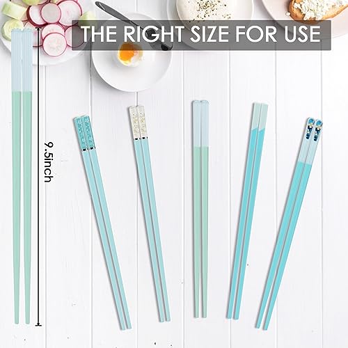 GLAMFIELDS Chopsticks Reusable Dishwasher Safe, GLAMFIELDS 5 Pairs 9.5 Inches Premium Chop Sticks Set for Sushi, Ramen, Asian Cuisine, Matte Non-slip with Gift Case, Light Blue - Image 2