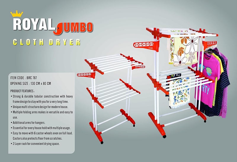 CIPLA PLAST Heavy Duty Portable Cloth Dryer Stand with 2 Pole 2 Layer with 6 Wheels Royal Jumbo - Image 3