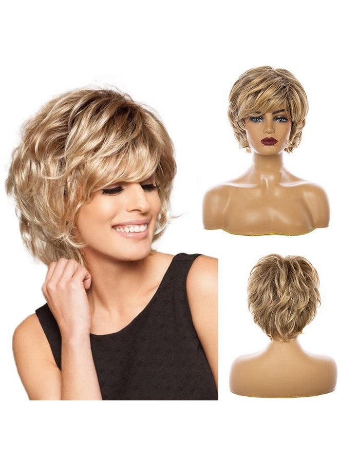Kaneles Short Blonde Wigs For White Women Natural Layered Fluffy Wavy Full Synthetic Wigs - Image 1