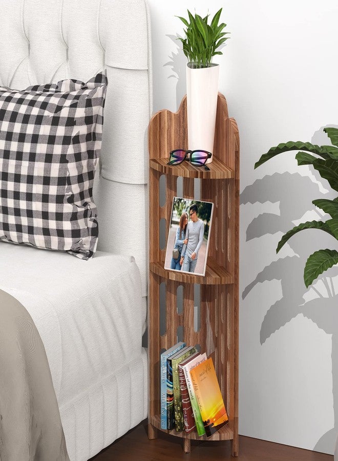 Meangood Bathroom Corner Shelf Stand, 3 Tier Pine Wood Display Shelf for Narrow Space, Shower Corner Shelf, Plant Stand Nightstand, for Living Room, Bedroom, Home Office, Elegant - Image 3