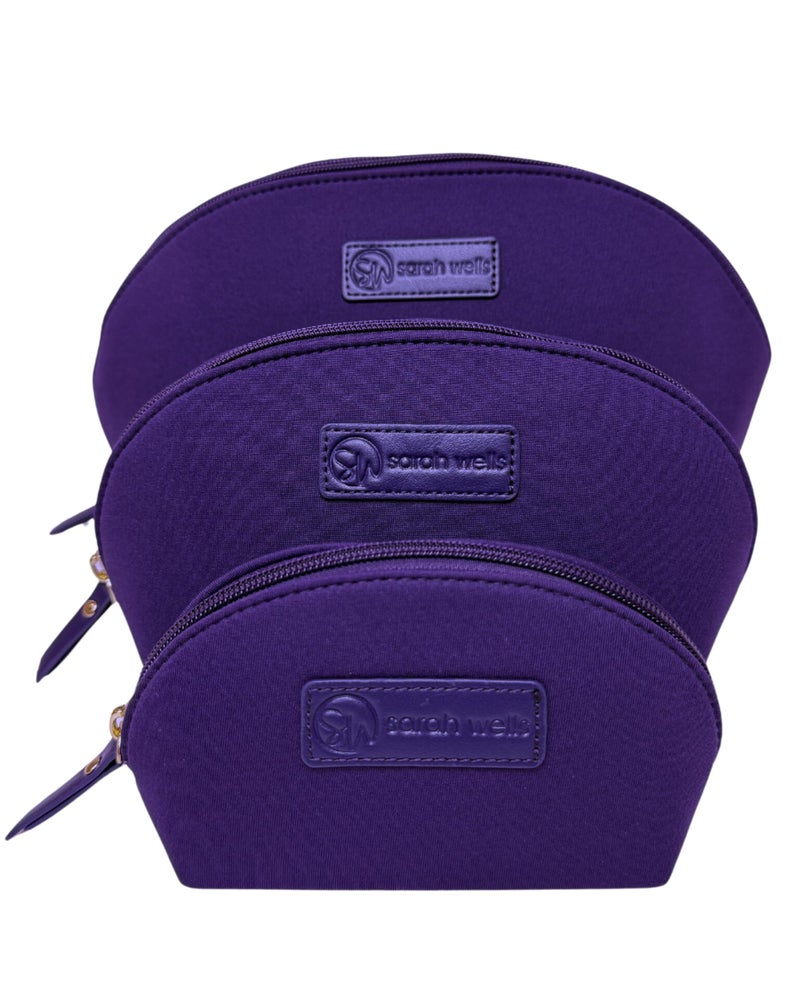 Sarah Wells PackSWell Neoprene Organizer Bag Set 3 Nesting Washable Pouches for Makeup Pump Parts Diaper Pump Bag Travel Tote Gym Storage for Snacks Tech Cords Toiletries Purple - Image 2