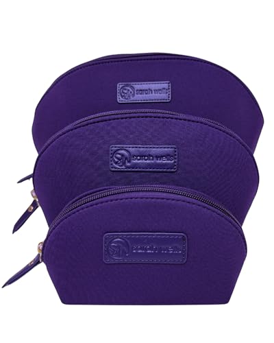 Sarah Wells PackSWell Neoprene Organizer Bag Set 3 Nesting Washable Pouches for Makeup Pump Parts Diaper Pump Bag Travel Tote Gym Storage for Snacks Tech Cords Toiletries Purple - Image 1