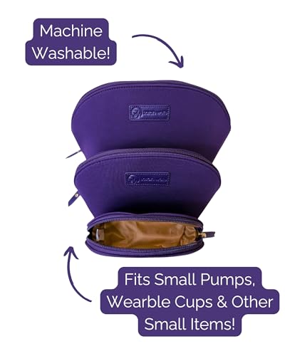 Sarah Wells PackSWell Neoprene Organizer Bag Set 3 Nesting Washable Pouches for Makeup Pump Parts Diaper Pump Bag Travel Tote Gym Storage for Snacks Tech Cords Toiletries Purple - Image 3