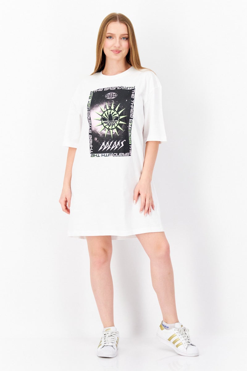 adidas Originals Women Sportswear Fit Elbow Sleeve Outdoor Shirt Dress, White - Image 3