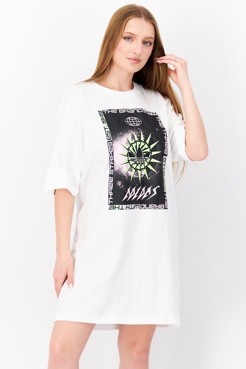 adidas Originals Women Sportswear Fit Elbow Sleeve Outdoor Shirt Dress, White - Image 1