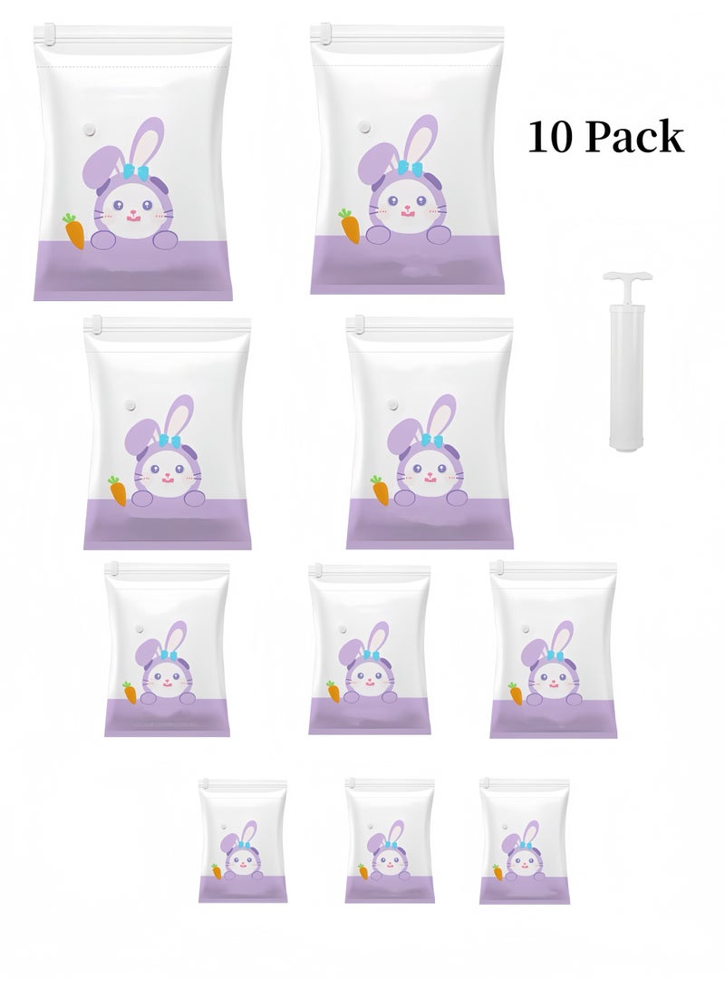 Lee Yon 10-Pack Premium Vacuum Storage Bags with Manual Pump of Reusable Compression Bags, Double Zip Seal Special-Grip Clip,Travel Vacuum Sealer Bags, Rapid Vacuum for Clothes, Mattress, Blanket, Pillows Compression and Travelling(2Jumbo,2Large,3Medium,3Small) - Image 1