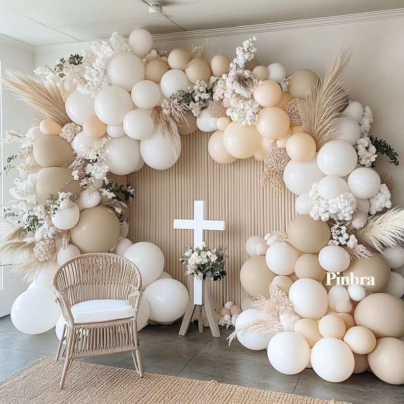 Pinbra White Balloon Arch Double Stuffed White Sand Cream Beige Balloon Garland Kit Blush Nude Balloons for Neutral Baby Shower Gender Reveal Bridal Birthday Wedding Engagement Party Decorations - Image 5
