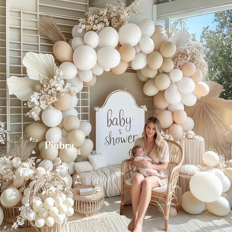 Pinbra White Balloon Arch Double Stuffed White Sand Cream Beige Balloon Garland Kit Blush Nude Balloons for Neutral Baby Shower Gender Reveal Bridal Birthday Wedding Engagement Party Decorations - Image 2