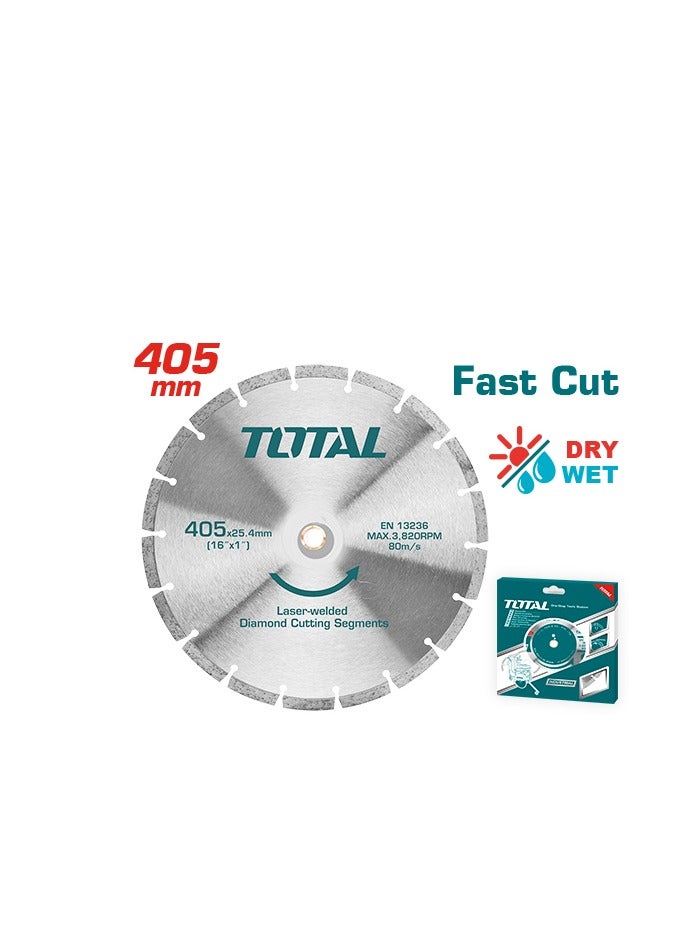 TOTAL Total Diamond Disc 405MM (16") for Floor Saw – Laser Welded Blade for Heavy-Duty Concrete Cutting – Compatible with TP1016-2/TP1016-2EE Gasoline Floor Saws – 25.4MM Arbor, 10MM Blade Width  - Image 1