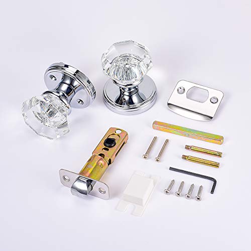 CLCTK Passage Glass Door Knobs Interior, Octagon Crystal Door Knobs for Hall and Closet, Polished Chrome - Image 3