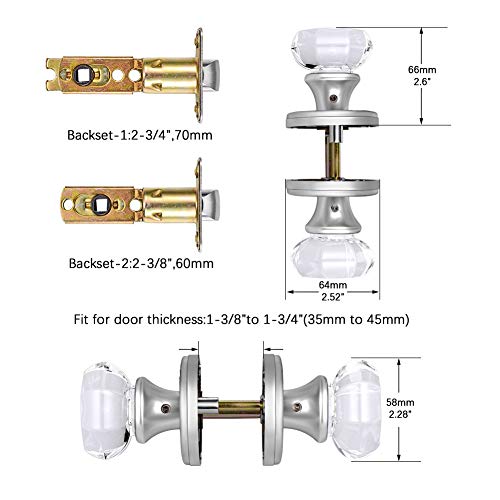 CLCTK Passage Glass Door Knobs Interior, Octagon Crystal Door Knobs for Hall and Closet, Polished Chrome - Image 5