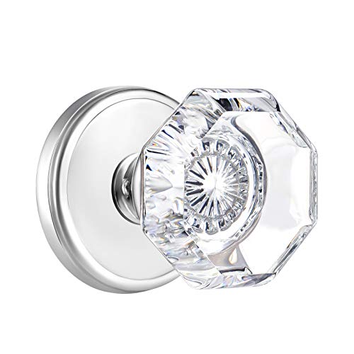 CLCTK Passage Glass Door Knobs Interior, Octagon Crystal Door Knobs for Hall and Closet, Polished Chrome - Image 1
