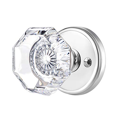 CLCTK Passage Glass Door Knobs Interior, Octagon Crystal Door Knobs for Hall and Closet, Polished Chrome - Image 2