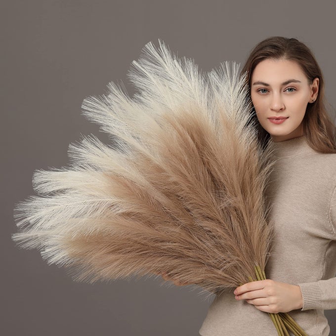 FAUX PAMPAS GRASS 9PCS POMPAS LARGE PAMPAS GRASS 38 TALL PAMPAS GRASS FOR FLOOR VASE PAMPAS GRASS DECOR TALL FOR VASE FILLERS BOHO RUSTIC FARMHOUSE HOME DECORNATURAL BEIGE