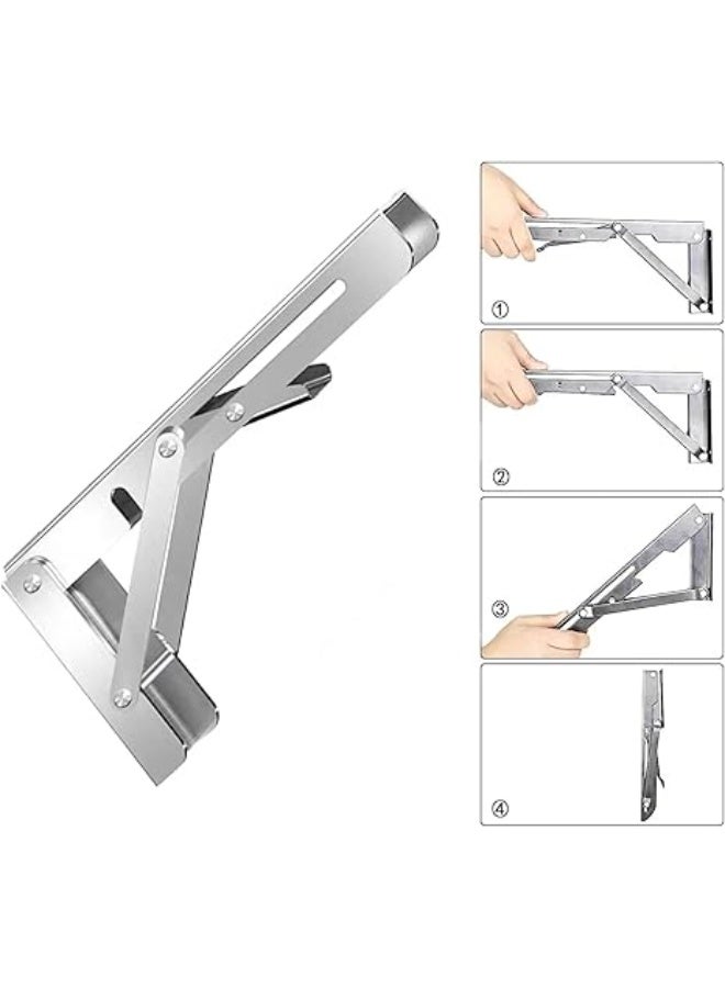 VITION Folding Shelf Brackets, Stainless Steel Heavy Duty Wall Mounted Triangle Brackets for Folding Furniture Space Saving Table Work Bench (Silver, 8inch - 2pcs) - Image 2