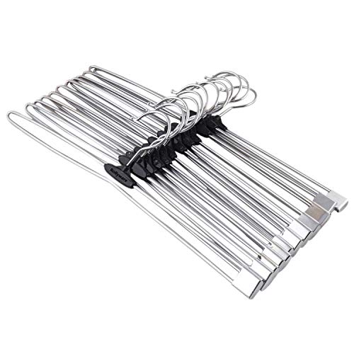 ROLLYWARE Premium 100% Stainless Steel Push Clip Lockable Technology Hangers For Clothes Velvet, Trouser, Saree, Pants Skirt Wardrobe Pack Of 20 Count - Image 1