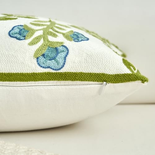 HOMFREEST Floral Embroidered Decorative Throw Pillow Covers 12x20 Inch Spring Blue Flower Green Leaf Pillows Farmhouse Patio Cushion Cases for Sofa Couch Home Bed - Image 5